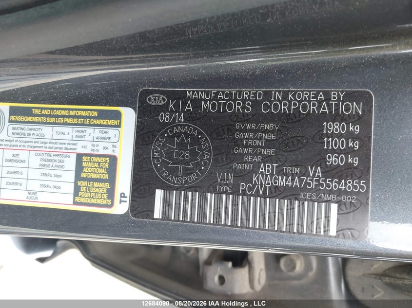 2015 KIA OPTIMA SEDAN 2.4L I-4 DI, DOHC, VVT, 192HP