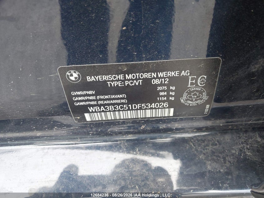 2013 BMW 3ER SEDAN 2.0L I-4 DI, DOHC, VVT, TURBO, 241HP