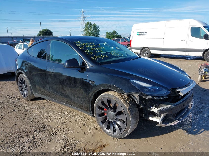 2021 Tesla Model Y Performance, Удар спереди, IAAI, VIN 5YJYGDEF6MF251809