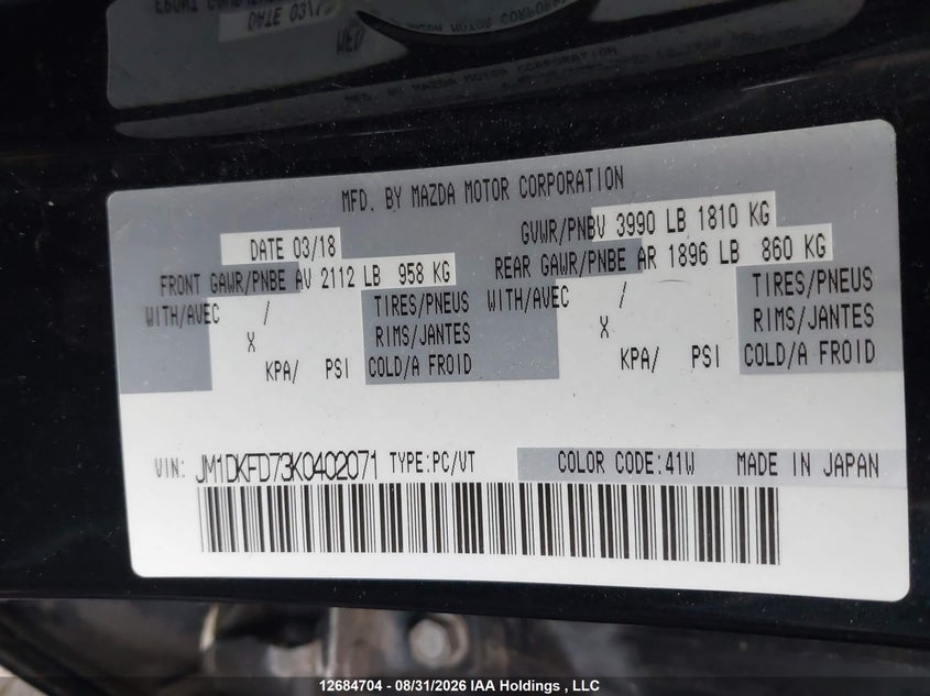 2019 MAZDA CX-3 WAGON 2.0L I-4 DI, DOHC, VVT, 148HP