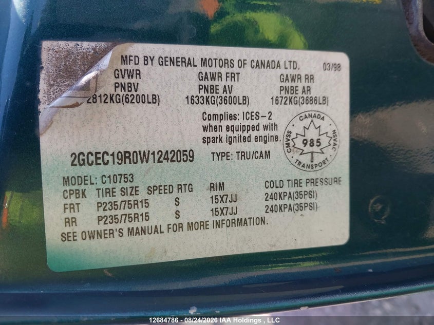 1998 CHEVROLET GMT-400 COUPE 5.7L V-8 255HP