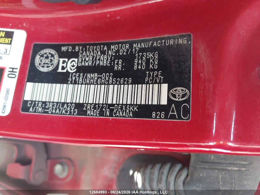 2017 TOYOTA COROLLA SEDAN 1.8L I4 FI DOHC 16V NF4