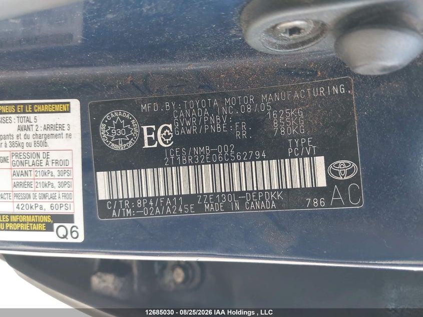 2006 TOYOTA COROLLA SEDAN 1.8L I4 FI DOHC 16V F4