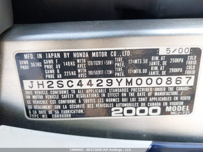2000 HONDA CBR 929 RR 4