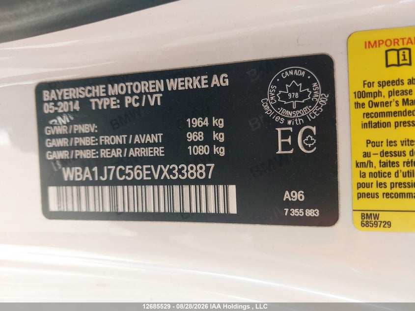 2014 BMW 2ER COUPE 3.0L I6 FI DOHC 24V NF4