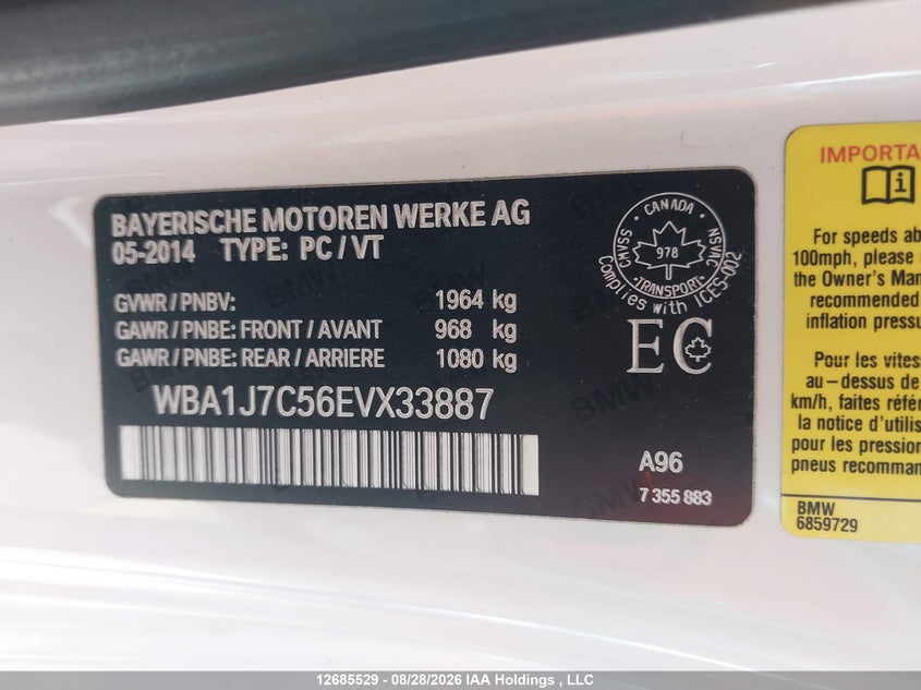 2014 BMW 2ER COUPE 3.0L I6 FI DOHC 24V NF4