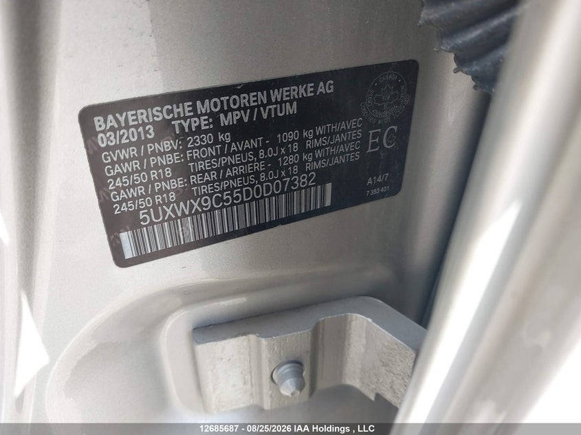 2013 BMW X3 SPORT UTILITY VEHICLE 2.0L I-4 DI, DOHC, VVT, TURBO, 241HP