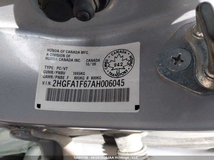 2010 HONDA CIVIC HATCHBACK 1.8L I-4 VVT, 140HP