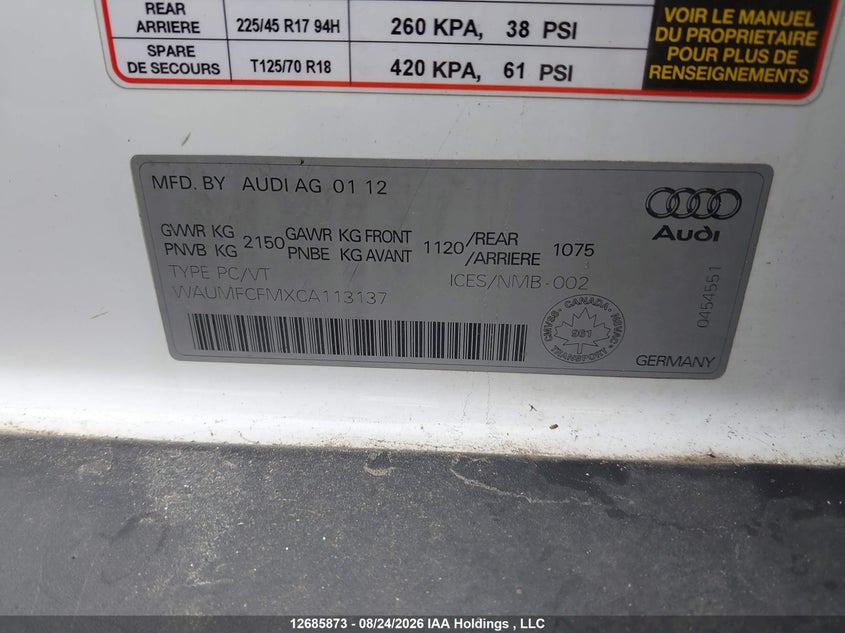 2012 AUDI A3 HATCHBACK N/A