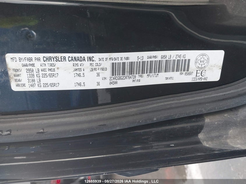 2013 DODGE CARAVAN VAN 3.6L V-6 DOHC, VVT, 283HP