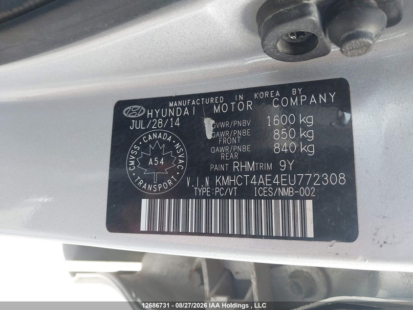 2014 HYUNDAI ACCENT HATCHBACK 1.6L I-4 DI, DOHC, VVT, REGULAR , 138HP