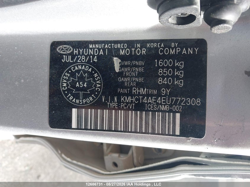 2014 HYUNDAI ACCENT HATCHBACK 1.6L I-4 DI, DOHC, VVT, REGULAR , 138HP