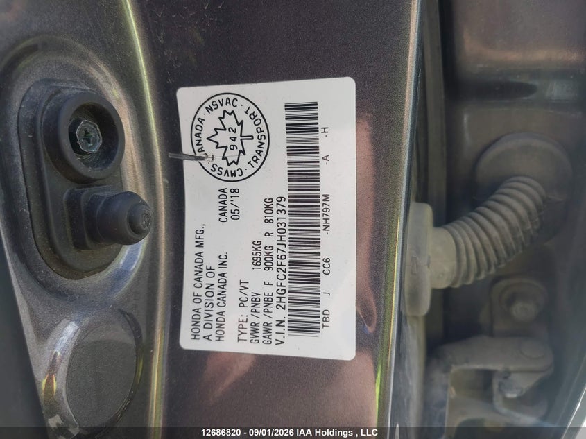 2018 HONDA CIVIC SEDAN 2.0L I-4 DOHC, VVT, 158HP