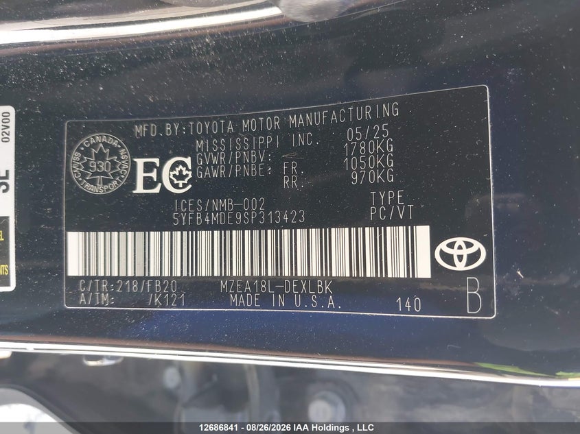 2025 TOYOTA COROLLA SEDAN 2.0L I-4 DI, DOHC, VVT, 169HP
