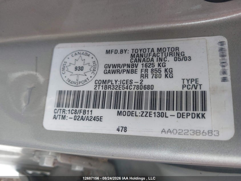 2004 TOYOTA COROLLA SEDAN N/A