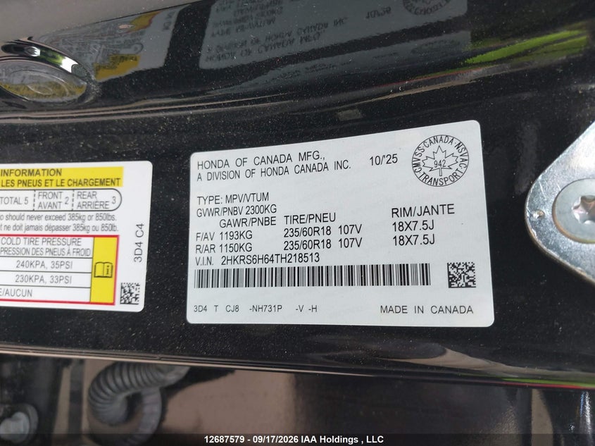 2HKRS6H64TH218513 Honda Cr-v Trailsport Hybrid