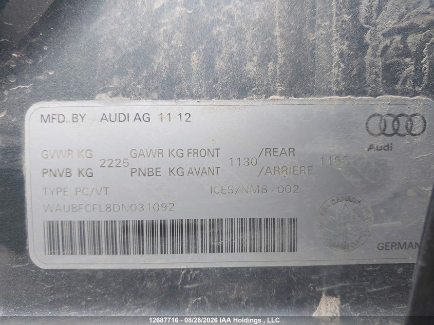 2013 AUDI A4 SEDAN 2.0L I-4 DI, DOHC, VVT, TURBO, PREMIUM , 211HP