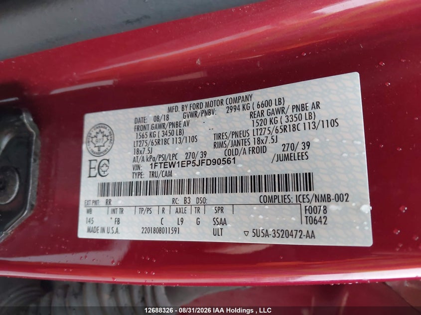 2018 FORD F-150 PICKUP 2.7L V6 FI DOHC 24V NF4