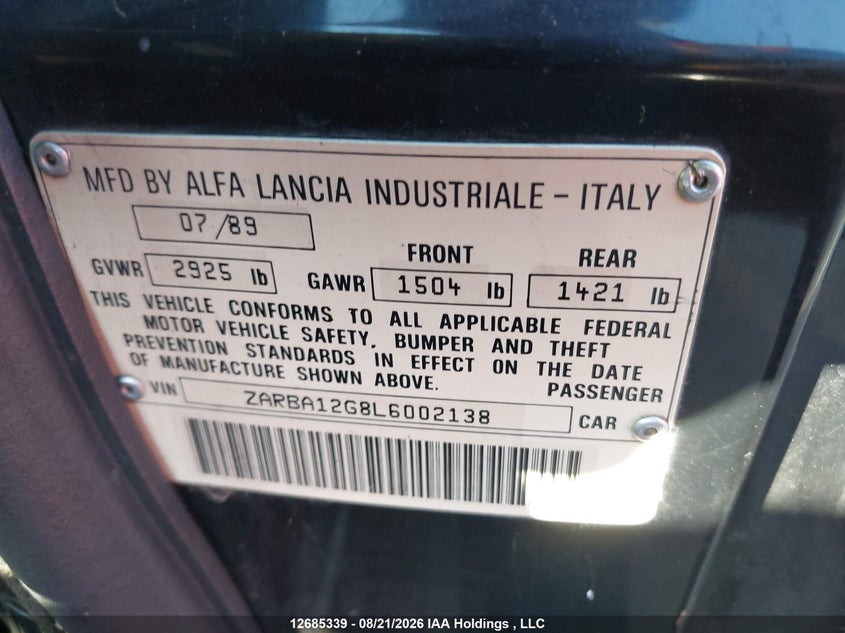 1990 ALFA ROMEO SPIDER CABRIO 2.0L I4 FI DOHC F