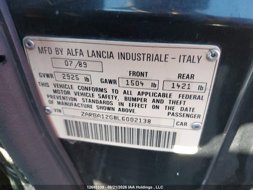 1990 ALFA ROMEO SPIDER CABRIO 2.0L I4 FI DOHC F