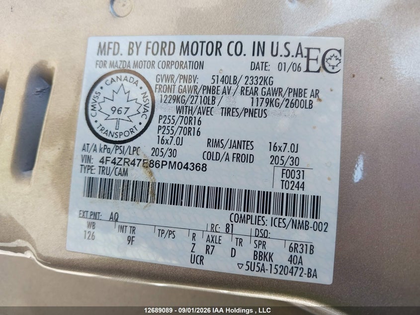 2006 MAZDA B4000 SE PICKUP 4.0L V-6 REGULAR , 207HP