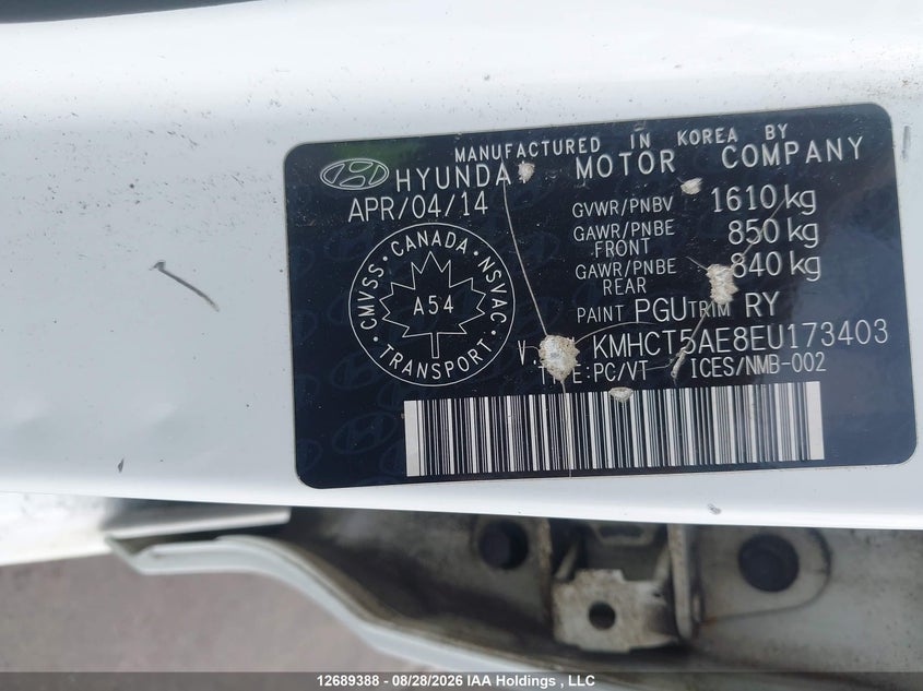2014 HYUNDAI ACCENT HATCHBACK 1.6L I-4 DI, DOHC, VVT, REGULAR , 138HP