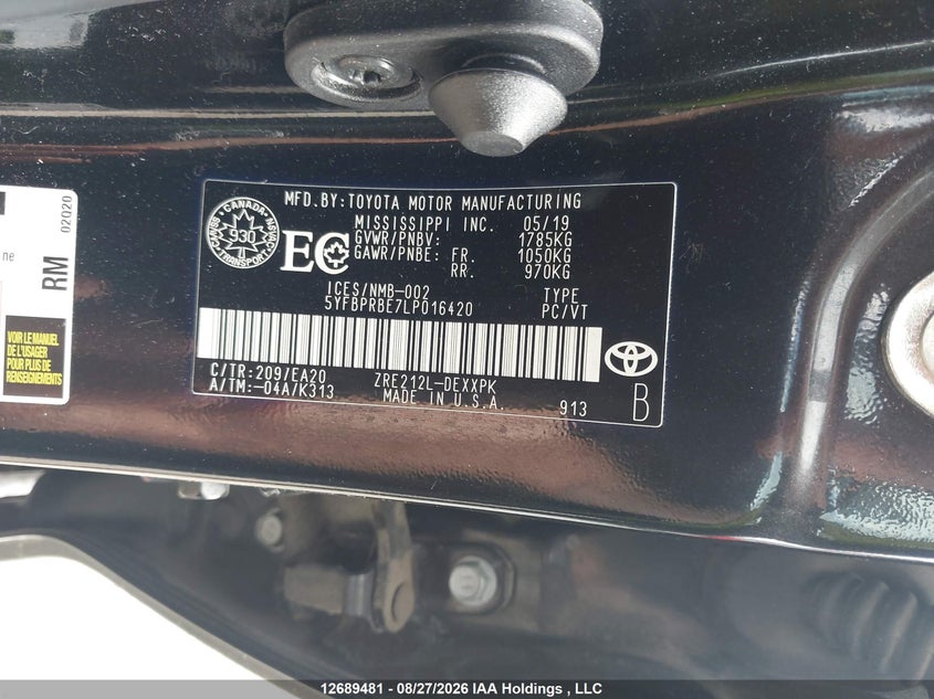 2020 TOYOTA COROLLA SEDAN 1.8L I-4 DOHC, VVT, REGULAR , 139HP