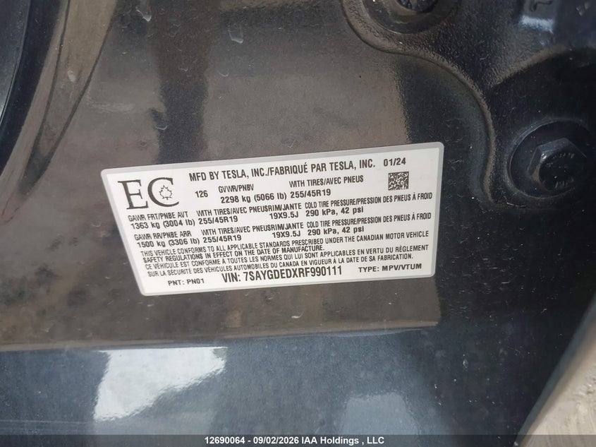 2024 TESLA MODEL Y SPORT UTILITY VEHICLE ELECTRIC