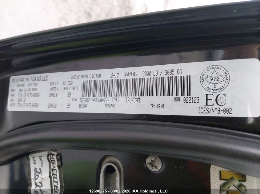 2017 RAM 1500 PICKUP 5.7L V-8 VVT, 395HP