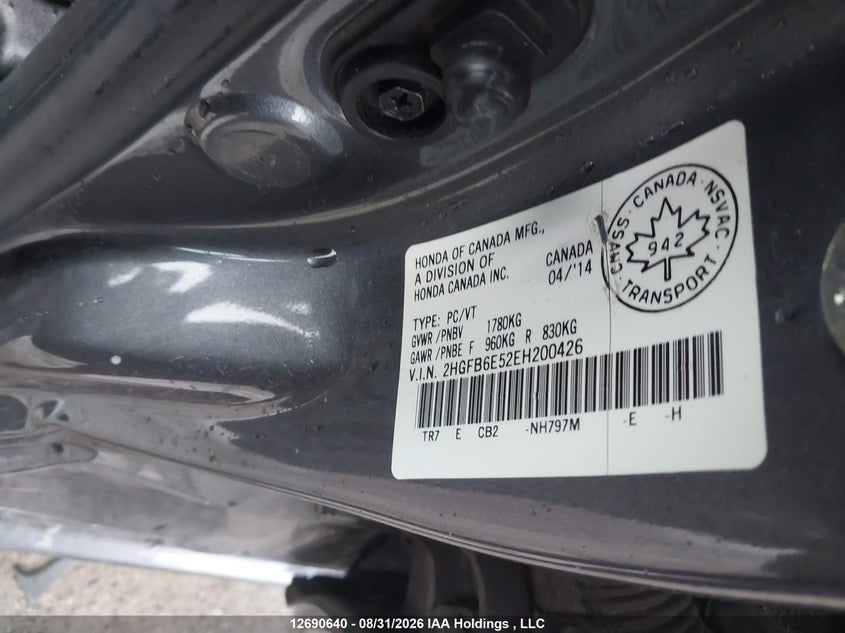 2014 HONDA CIVIC SEDAN 2.4L I-4 DOHC, VVT, 205HP