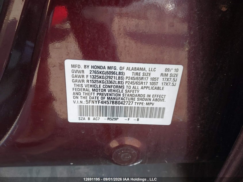 2011 HONDA PILOT EXL - zdjęcie 9