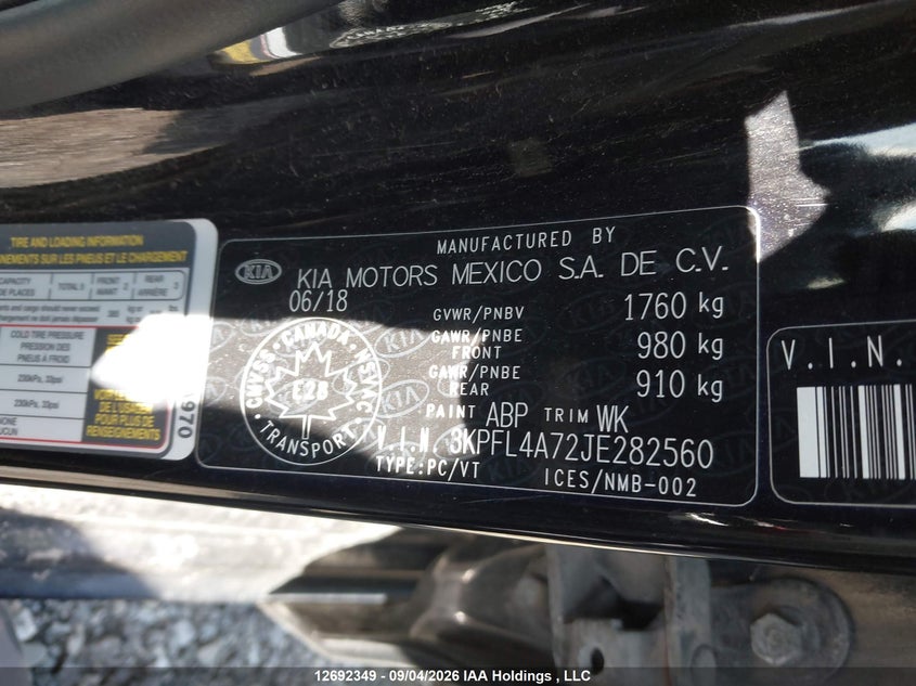 2018 KIA FORTE SEDAN 2.0L I-4 DOHC, VVT, REGULAR , 147HP