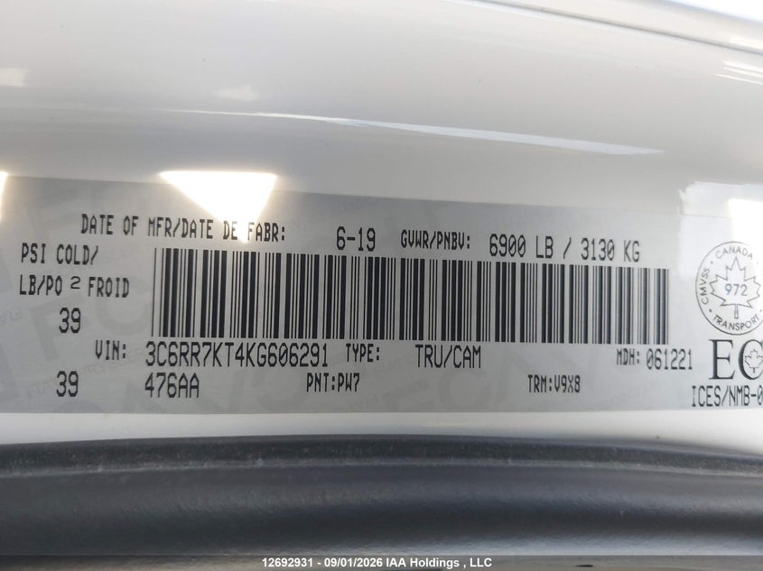 2019 RAM 1500 PICKUP 5.7L V-8 VVT, 395HP