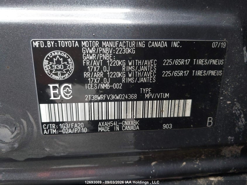 2019 TOYOTA RAV4 LE - zdjęcie 9