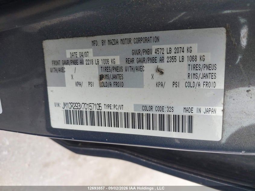 2007 MAZDA 5 WAGON 2.3L I4 FI DOHC 16V F