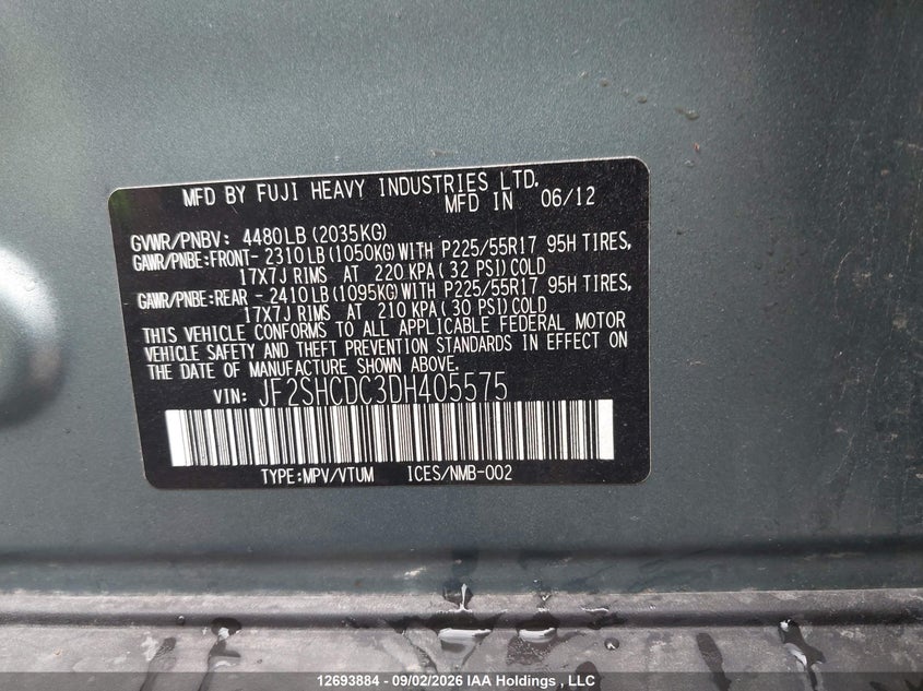 2013 SUBARU FORESTER SPORT UTILITY VEHICLE 2.5L H-4 DOHC, VVT, REGULAR , 170HP