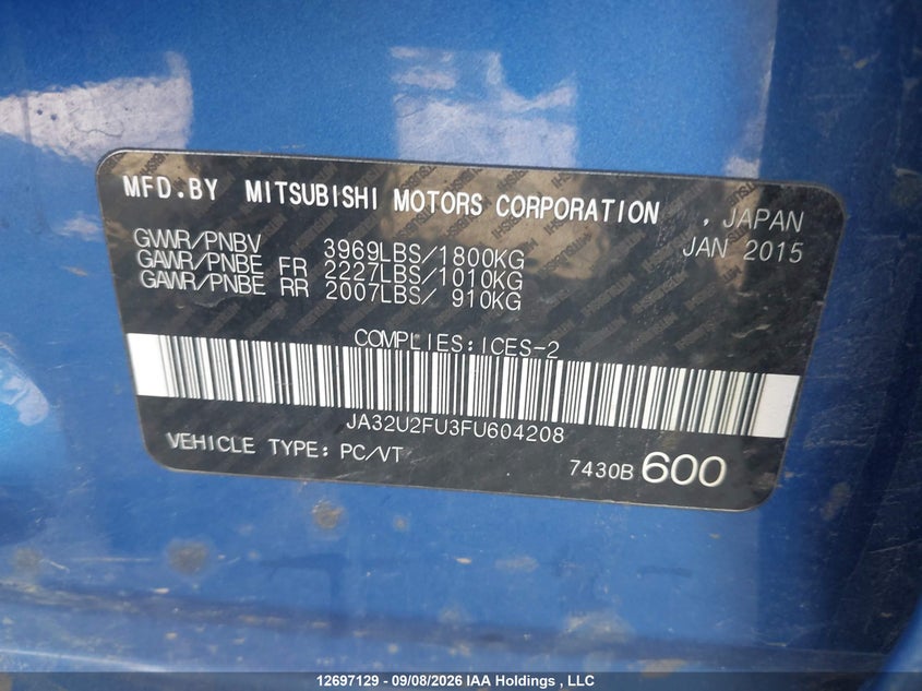2015 MITSUBISHI LANCER SEDAN 2.0L I-4 DOHC, VVT, REGULAR , 148HP