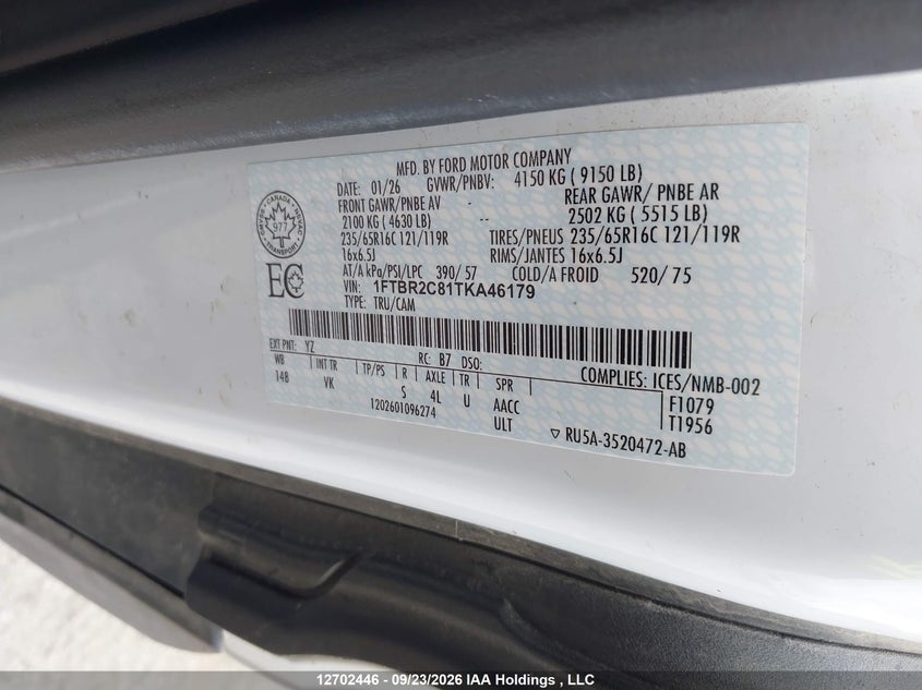 Ford Transit T-250 2026 1FTBR2C81TKA46179 Image 9