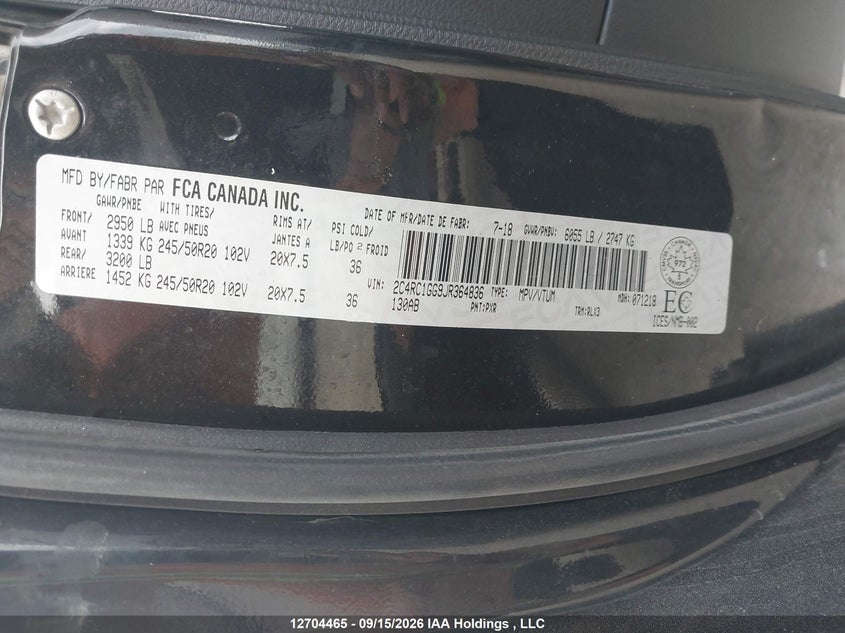 Chrysler Pacifica Limited 2018 2C4RC1GG9JR364836 Image 9