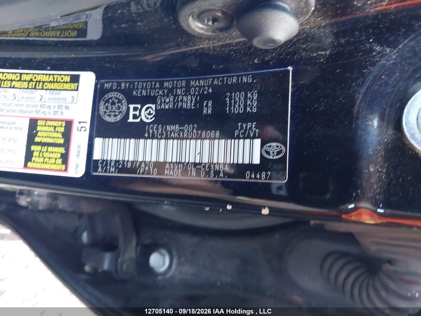 4T1C31AKXRU078068 Toyota Camry Hybrid Le