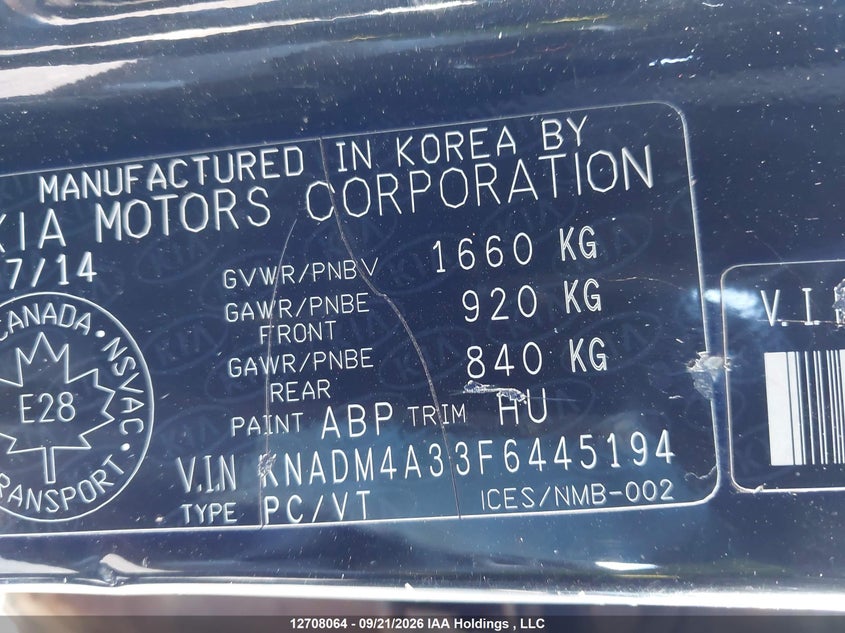 2015 Kia Rio Lx VIN: KNADM4A33F6445194 Lot: 12708064