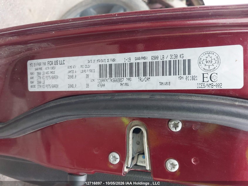 1C6RR7KT7KS602857 RAM 1500 Classic St