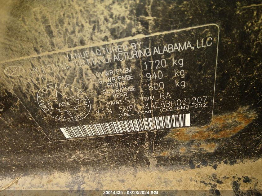 2011 Hyundai Elantra Gls/Limited VIN: 5NPDH4AE8BH031207 Lot: 30014335