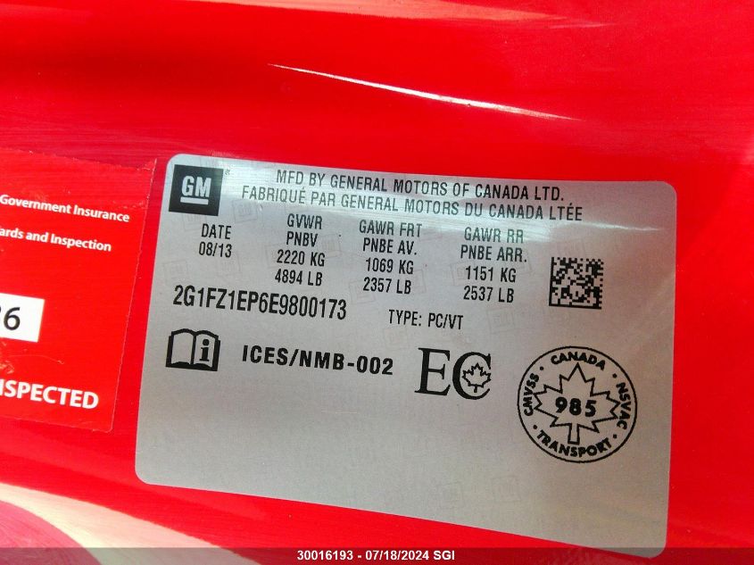 2014 Chevrolet Camaro Zl1 VIN: 2G1FZ1EP6E9800173 Lot: 30016193