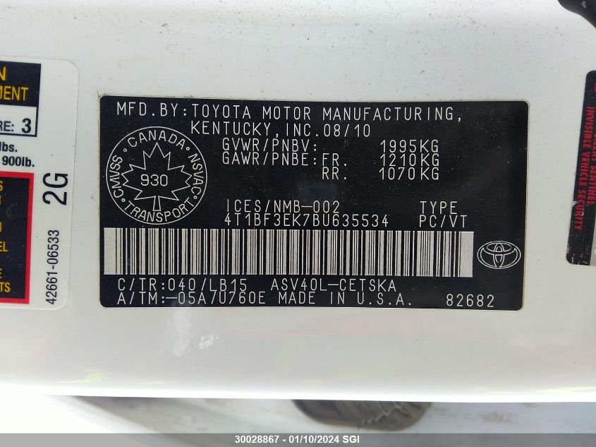 4T1BF3EK7BU635534 2011 Toyota Camry Se/Le/Xle