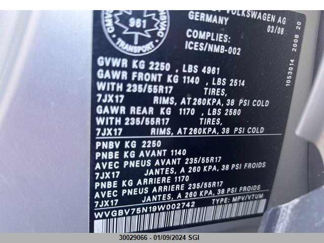 WVGBV75N19W002742 2009 Volkswagen Tiguan Se/Sel