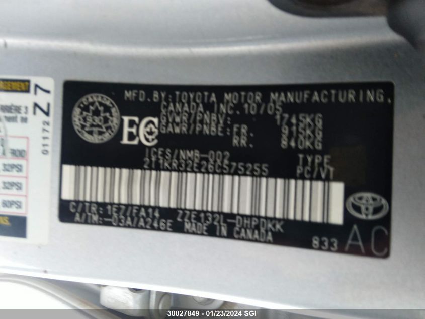 2T1KR32E26C575255 2006 Toyota Corolla Matrix Xr