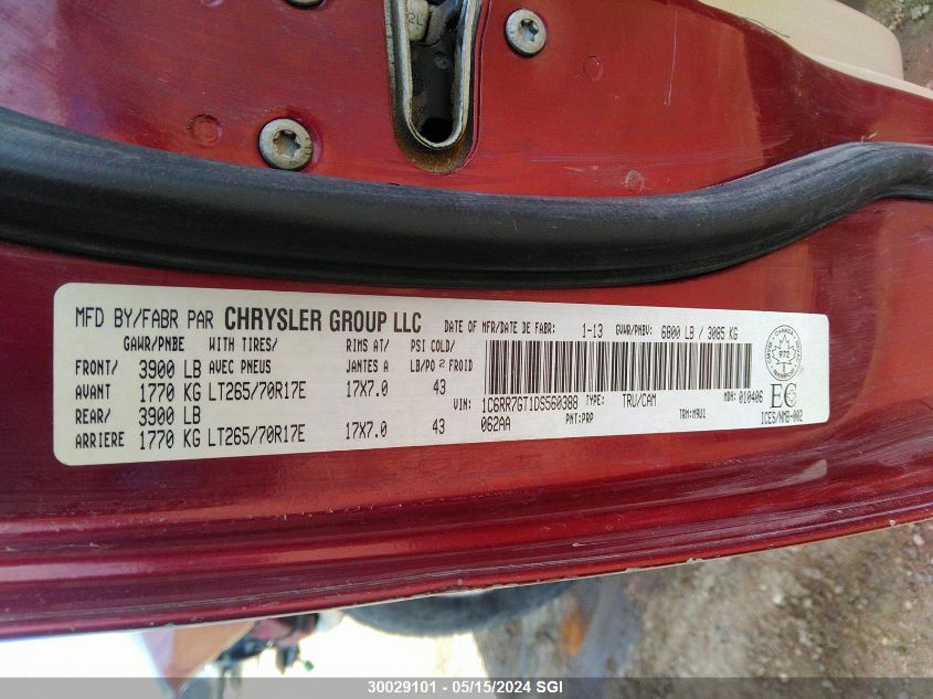 2013 Ram 1500 Slt VIN: 1C6RR7GT1DS560388 Lot: 30029101