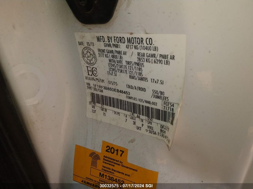 2013 Ford F350 Super Duty VIN: 1FTRF3B65DEB48453 Lot: 30032575