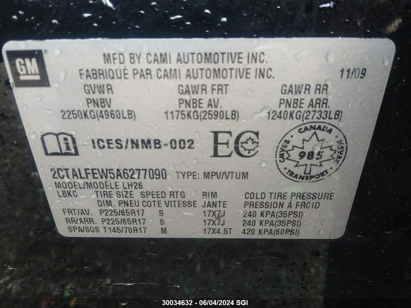 2010 GMC Terrain Slt VIN: 2CTALFEW5A6277090 Lot: 30034632